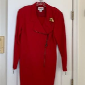 Emanuel bright red dress with zippers size 14 new